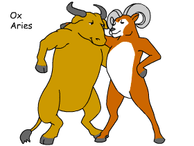 Ox/Aries pair illustration