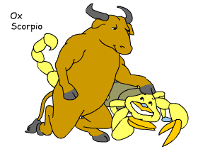 Ox/Scorpio pair illustration